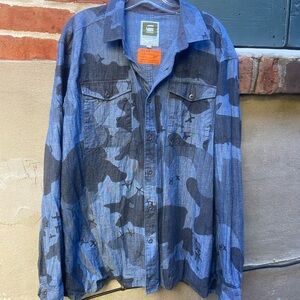 G star raw Men's Blue Camouflage Button-Up Jacket- shirt